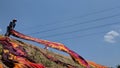 Colorful fabric drying after traditional dye process