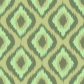 Colorful fabric ikat diamond seamless pattern background green. mint. khaki vector Royalty Free Stock Photo