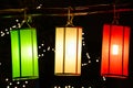 Colorful fabric lanterns in nighte with bokeh background