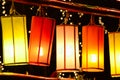 Colorful fabric lanterns in nighte with bokeh background