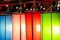 Colorful fabric lanterns in nighte with bokeh background Royalty Free Stock Photo