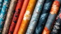 Colorful Fabric Rolls with Floral and Autumnal Patterns Royalty Free Stock Photo