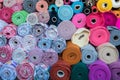 Colorful fabric rolls at market. Royalty Free Stock Photo