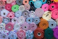 Colorful fabric rolls at market. Royalty Free Stock Photo