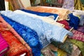 Colorful fabric rolls in the market Royalty Free Stock Photo