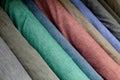 Colorful fabric swatches on shopfront Royalty Free Stock Photo