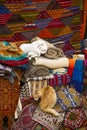 Colorful fabrics on the Agadir market in Morocco Royalty Free Stock Photo