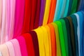 Colorful fabrics on the counter of the store Royalty Free Stock Photo