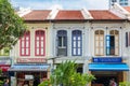 Colorful facade architecture building in India district, landmark and popular for tourist attractions in Singapore . Little India