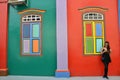 Colorful facade of building in Little India, Singapore. Royalty Free Stock Photo