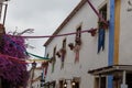 Colorful Facade and Narrow Street in the Medieval Portuguese City of Obidos Royalty Free Stock Photo