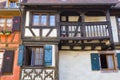 Beautiful colorful facade of old half-timbered house. Europe