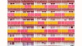 Colorful facade of socialistic estate house with red and yellow balcony detail cut out front view with borders Royalty Free Stock Photo