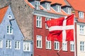 Colorful facade of traditional old houses along the Nyhavn Canal or New Harbour, canal and entertainment district in Copenhagen Royalty Free Stock Photo