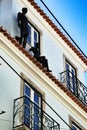 Colorful facade with black mannequins in Lisbon Royalty Free Stock Photo