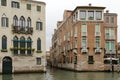 Colorful facades of old medieval and historical houses along Grand Canal in Venice, Italy. Venice is situated across a group of 11 Royalty Free Stock Photo