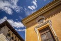 Colorful facades of the old town of Mula with the intense blue sky in the background Royalty Free Stock Photo