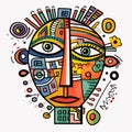 Colorful Face With Circles And Cities Vector - Meticulous Lines And Primitive Abstraction