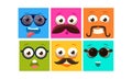 Colorful faces with different emotions set, square emoticons, emoji vector Illustration Royalty Free Stock Photo