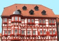 Characteristic colorful fachwerk house with flowers, Thuringia, Germany Royalty Free Stock Photo