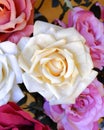 Colorful fake rose flowers top view Royalty Free Stock Photo