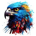 Colorful Falcon Head in Dark Bronze and Azure Neonpunk Style Lith Print. Royalty Free Stock Photo