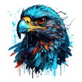 Colorful Falcon Head in Dark Bronze and Azure Neonpunk Style for Lith Print. Royalty Free Stock Photo