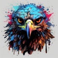 Colorful Falcon Head in Dark Bronze and Azure Neonpunk Style for Lith Print. Royalty Free Stock Photo