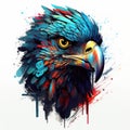 Colorful Falcon Head in Dark Bronze and Azure Neonpunk Style for Lith Print. Royalty Free Stock Photo