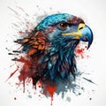 Colorful Falcon Head in Dark Bronze and Azure Neonpunk Style for Posters and Web. Royalty Free Stock Photo