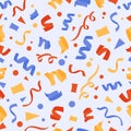 Colorful falling confetti on beige background, seamless carnival pattern. Vector illustration. Carnaval print ornament