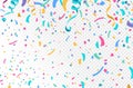 Colorful falling confetti, serpentine ribbons isolated on transparent vector background. Bright streamers, tinsel vector