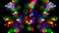Falling neon colourful balls cubes bouncing from obstacles reflective background