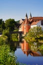 The colorful famous Biertor with the bridge across river Regen in Cham, Bavaria