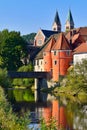 The colorful famous Biertor with the bridge across river Regen in Cham, Bavaria