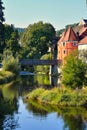 The colorful famous Biertor with the bridge across river Regen in Cham, Bavaria