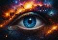 Colorful fanatsy eye in galaxy. Generative AI Royalty Free Stock Photo