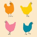 Colorful, fancy chicken. Vector illustration with Riso print effect in flat cartoon style