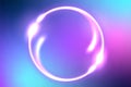 Colorful fantastic background with neon round frame and space portal into another dimension