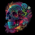 Colorful fantastic skull with flowers. Generative AI