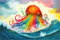 Colorful fantasy Kraken sea monster painting Royalty Free Stock Photo