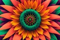 Colorful fantasy lotus or chrysanthemum flower close-up, macro shot. AI generated