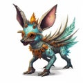 Colorful Fantasy Realism: Blue Winged Creature In Simplified Dog Figure Style