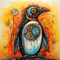 Colorful Fantasy Realism: Monumental Ink Paintings Of A Clockwork Penguin