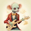 Colorful Fantasy Realism: Mouse Playing Guitar In Vintage-style Illustration Royalty Free Stock Photo