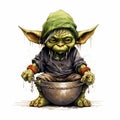 Colorful Fantasy Realism: Yoda With Chain And Grain Bowl