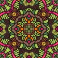 Colorful fantasy seamless symmetrical vector ornamental pattern