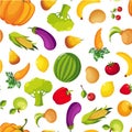 Colorful Farm Fresh Fruit and Vegetables Seamless Pattern, Healthy Food Vector Illustration