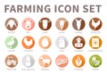 Colorful Farming or Farm Icon Set of Sheep, Pig, Cow, Goat, Horse, Rooster, Goose, Chicken, Egg, Milk, Farmer, Concentrate,