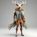 Colorful Fashion Deer With Horn In High-quality 8k Resolution